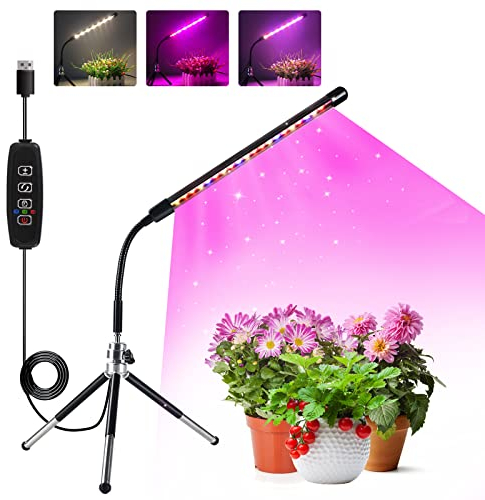 COKOLILA Luce per Piante con Supporto, Lampada per Piante a Spettro Completo Regolabile in Altezza con Timer 3/9/12 Ore, 10 Luminosità, 3 Modalità, Ideale per Piccole Piante (Senza Adattatore)