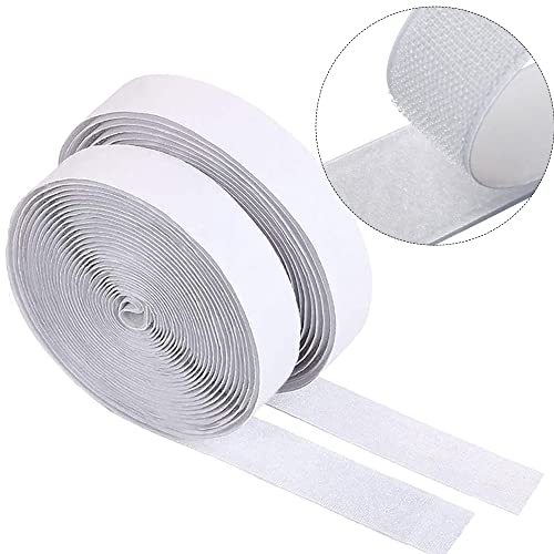 Dandolo 10M Scratch Autocollant Double Face, Ruban Adhésif Double Face Bande Scratch Adhésif Bande Agrippantes Adhésives Puissant Hook Loop Rubans pour Tentures Murales Les Tapis (Blanc)