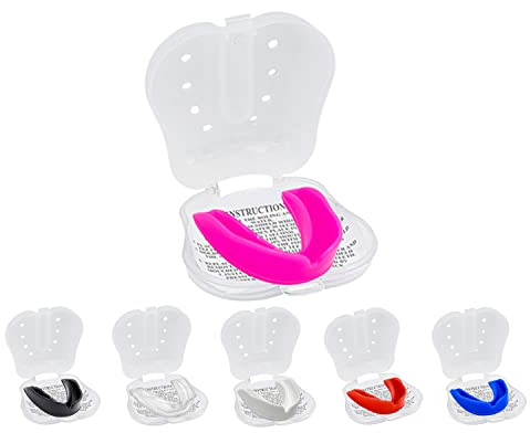 Mundschutz Gum Shield - Professioneller Mundschutz Slim Fit mit Tasche für Kontaktsport, Rugby, Kampfsport, Judo, Karate, Rugby, MMA, Boxen, Hockey, Fußball (Rosa, Junior(<11))