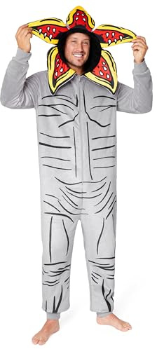 Stranger Things Combinaison Pyjama Homme Onesie Grenouillere Adulte en Polaire Officiel Série TV Adulte Ado Mixte S-XXL (Gris, L)
