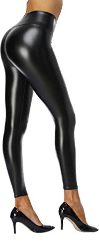 Teemie Leggings Cuero para Mujer con Forro Leggins Push Up Pantalones de Piel Cintura Alta Mallas Sexy Otoño Invierno Negro XXL