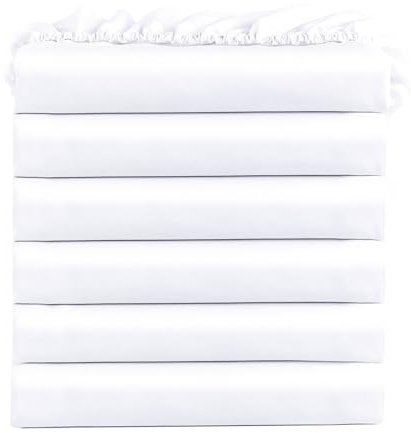 FreshCulture Twin Fitted Sheets, Bulk Pack of 6, Deep Pocket, Soft Microfiber Bottom Sheets for Home, Salons, Hotels, Twin Size Fitted Sheets Only (White)