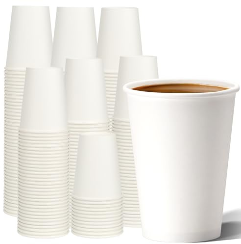 METAPRINT Disposable Paper Cups 12 oz [100 Pack], White Hot Coffee Cups, 12 oz Paper Coffee Cups, Thickened Design for Cafes, Bistros, Parties, and Events