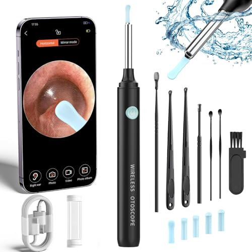 Hopefox Otoscopio, Otoscopio Digitale, Rimozione di Cerume con Telecamera, 1080P Impermeabile Endoscopio con 6 Luci LED, Pulisci Orecchie per iPhone, iPad e Android