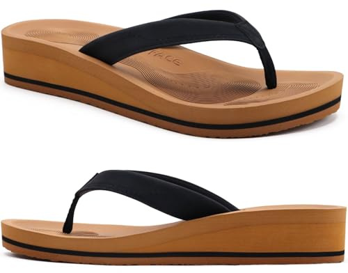 COFACE Chanclas Mujer Sandalias de Cuña para Verano Playa Piscina Interior Exterior Negro Caqui Talla 37