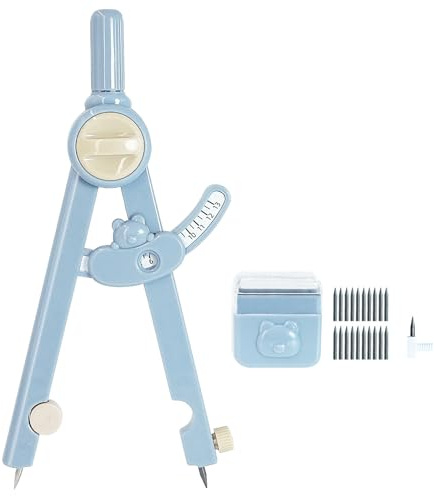 SEATOGEM 2-in-1 Lineal-Zirkel 1-13 cm mit Feststellrad, Radius-Anzeige, Schutz für Zirkelspitzen, für Tischlerei, Schüler und kreatives Zeichnen (Blau)