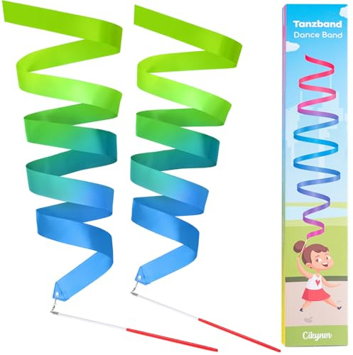 Cikyner Gymnastics Ribbon, 2 Pack Colorful Gymnastics Band with Stick, Dance Band Children Rainbow Band for School and Home Game, Ideal for Girls on Children's Birthday Party or Christmas
