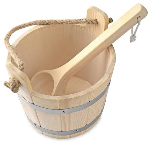 HoveeLuty Sauna Kit 9.9'' Plastic-Liner Preservative Wood Sauna Bucket with Ladle Reinforced Barrel Sauna with Thick Handle for Sauna Bathroom