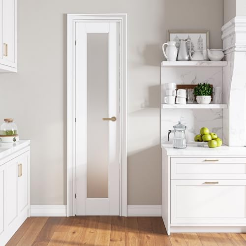 SMARTSTANDARD 18 x 80 French Interior Door, Tempered Frosted Glass Slab for Pantry, French Doors, Pocket Doors, Solid Core Interior Door Without Hardware Kit, White
