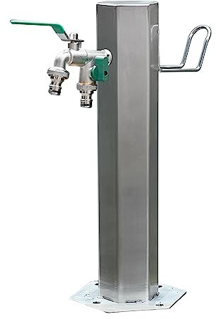 Fontaine à colonne d'eau de jardin en acier inoxydable autoportante avec support de tuyau pour décoration extérieure et arrosage au sol, design durable