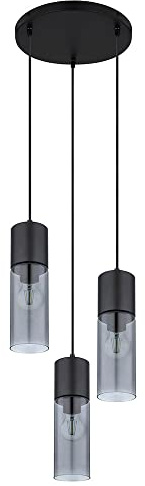 GLOBO Pendelleuchte Esszimmerlampe Hängeleuchte, Moderne Pendellampe, 3-flammig, Glasschirme, Metall, schwarz rauchfarben, 3x E27 Fassung, DxH 30x150 cm