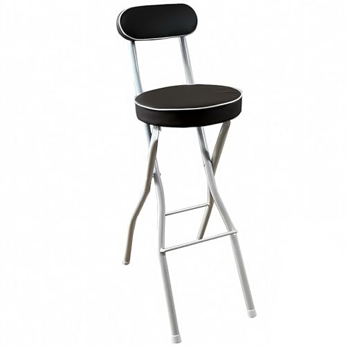 70cm Sgabello da Bar Pieghevole Portatile Alto con Schienale e Imbottitura in PU, Sgabello Pieghevole Alto da Bancone per Adulti Cucina Isola Chitarra(Black-White,70cm/28in)