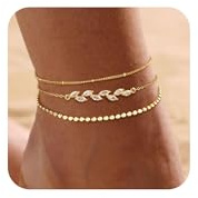 Auiremrti 3 Pièces Bracelets de Cheville pour Femmes 14K Plaqué Or Véritable, Imperméables, Ajustables, Superposés, Bijoux d'Été, Cadeau