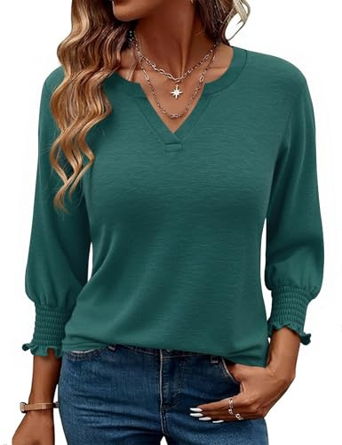 Gyabnw Blouse Femme Col V Manches 3/4 Bouffantes à Volants | Manches bouffantes à volants, Poignets froncés, Coupe raffinée, Idéale pour bureau et occasions
