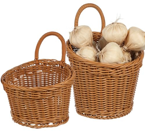 STAHAD Panier Suspendu Rangement Cuisine 2pcs en Plastique, Grand Panier à Fleurs Mural Multifonctionnel et Solide, pour Oignon, Échalotes et Ail