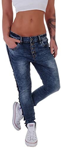 Boyfriend Hose Hüftjeans Jeans Damenjeans blau Boyfriend-Hose-n Damen-Hose-n Jeans-Hose-n Hüft-Hose-n Bund Baggyjeans Baggy-Hose-n blau-e Girlfriend Knopfleiste Niedrige-r Loose-Fit Gr Größe XS 34