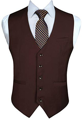 Enlision Chaleco Vestir Marron Hombre Elegante Chalecos Traje de Boda Color Liso Chaleco Formal de Negocio con Bolsillo XL