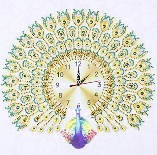 Diamantmalerei DIY 5D spezielle Form Strasssteine ABEUTY Goldene Pfau Uhr Teilbohrer Kristall Diamant Kunst Kits (Uhr 1)