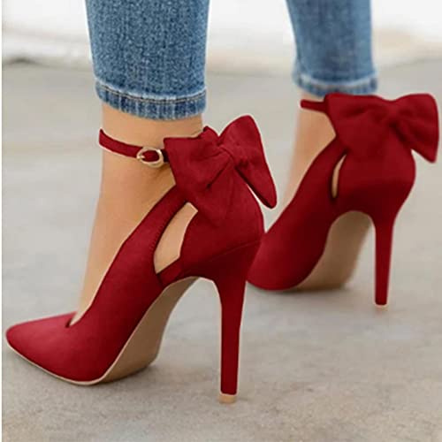 YHCS Women Pointed Toe High Heels Woman Thin Heels Ladies Sexy Pumps Ladies Buckle Strap Female Fashion Bowknot Shoes Plus Size 34-43
