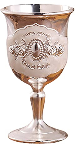 ohfruit Copa de vino con relieve de cáliz real, portátil, vintage, de lujo, en relieve, para reuniones familiares para bebidas de vino tinto y whisky, color plateado y blanco