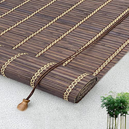 Retro Bamboo Roller Blinds,Dark Brown Bamboo Window Curtain Drape Sunscreen,Natural Wood Roll Up Blind,Light-Transmissive,Non-Transparent,Custom Roman Shades,for Windows/Doors (W70xH100cm/28x39in)