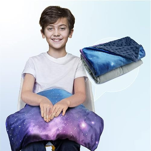 Solfres Small Weighted Lap Pad Blanket Throw, 20in x 23in 5 Lbs - Therapy Plush Travel Size with Removable Cover, Galaxy Space Stars, Washable