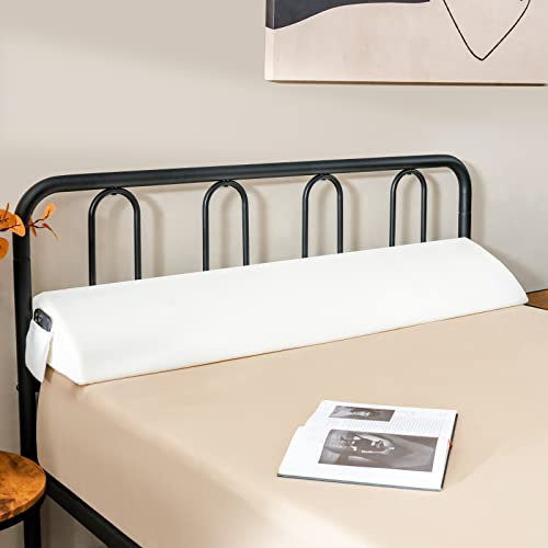 COSTWAY Full/Queen Size Bed Wedge Pillow with Side Pocket, 4FT6/5FT Headboard Pillow Long Gap Filler Bed Foam Cushion, Bolster Pillow Cover Gap Between Mattress and Headboard (White, Full-54x10x6)