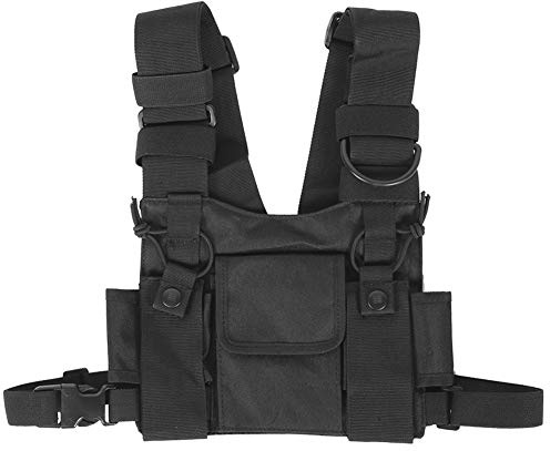 Arnés de Pecho para Radio para Walkie Talkie Bidireccional, Arnés de Hombro para Radio, Soporte para el Pecho, Chaleco Universal para Exteriores con Bolsas Frontales, Correas