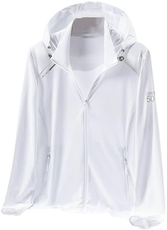 Cromoncent Women's UPF 50+ Sun Protection Jacket Hooded Cooling Shirt for Women with Pocket, White, Small