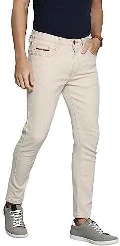 The Indian Garage Co Men's Carrot Fit Jeans, Cream, 32