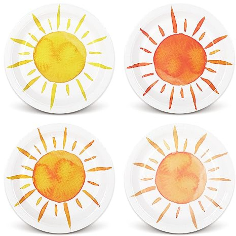 Whaline 40 Pcs Boho Paper Plates First Trip Around The Sun Plates 9 Inch Colorful Disposable Hippie Plate for Summer Birthday Wedding Party Supplies Table Decor