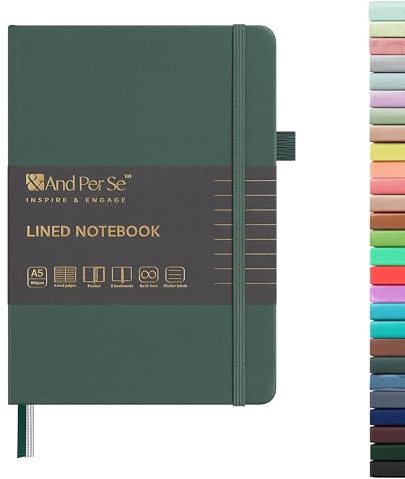 &And Per Se Lined Journal Notebook, 160 Pages, A5 5.7 x 8 inches College Ruled Thick Paper Notebook Journals for Writing, Hardcover Notebooks for Women Men Office School (1 Pack, Green)