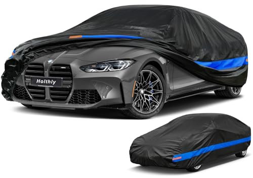 Holthly Autoabdeckung Wasserdicht Atmungsaktiv,Auto-Abdeckplane für Vollgarage,Regen,Sonne,Staub und UV-Schutz.Autoplane passend für BMW 4er,Mercede CLE SLS SL, Ford Fusion/Mustang,usw.3XL-0