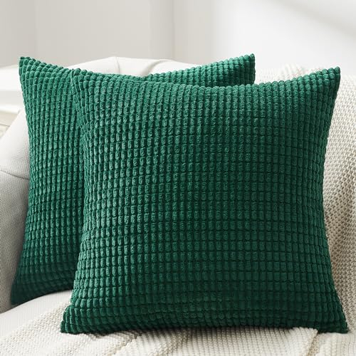 Topfinel Kissenbezug 40x40 2er Set dunkle grün Maiskorn Muster Kordsamt Kissenbezüge Kissenhülle Dekokissen Sofakissen Couchkissen Dekokissen Zierkissenbezug Deko Kissenhüllen Wohnzimmer