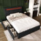 Polsterbett 90x200, LED Einzelbett mit 2 Schubladen und verstellbarem Kopfteil, Bett Jugendbett Stauraumbett Funktionsbett Rückenlehne Bettgestell mit Holz Lattenrost, Leinen, Schwarz, Ohne Matratze