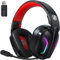 Fachixy FC300 Wireless Gaming Headset Für PC, PS5, PS4, Mac - Verlustfrei USB Schnittstelle 2.4GHz & Bluetooth - Bluetooth Headset Mit Mikrofon, Geringe Latenz, 40H+ Akkulaufzeit, Coole RGB, ROT