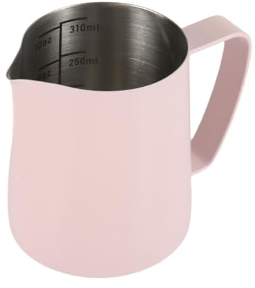 Dianoo Milk Frothing Pitcher, 350ml Stainless Steel Espresso Steaming Pitcher, Milk Frother Cup For Coffee Cappuccino With Measurement Scale, Pink
