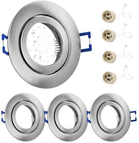 GeyouLux Marco Foco Empotrable Níquel Incl. GU10 Zócalo IP44 Ojos de buey led para techo Aluminio Downlight led techo empotrable Para 50MM MR16 Lámparas O Halógena Baño Sala Cocina, 4 Pack, 68mm