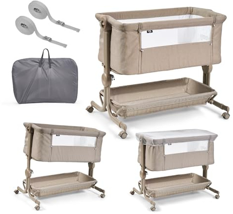ms BabyWorld – Minicuna Colecho Comfy – Regulable multialturas y reclinable | Colchón Incluido | Mosquitera de Serie | Seguridad y Confort para bebé