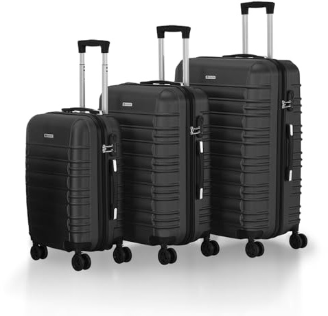 Juskys® Hartschale Kofferset Reisekoffer 3 teilig - Zahlenschloss, geräuscharme 360° Rollen groß, Teleskopgriff, leicht - Koffer in Schwarz