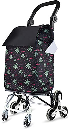 Carro de la compra plegable con 8 ruedas de poliuretano, ruedas delanteras giratorias de 360°, carga resistente de 65 kg, diseño de escalera de escalada desmontable, impermeable de 45 L para