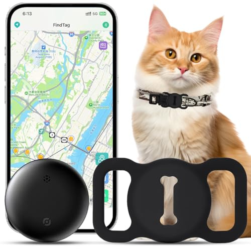 Cat Tracker, Cat Tracker Collar, Real Time GPS Pet Tracker for Cats and Dogs, Dog Tracker with No Monthly Fees- Works Compatible with Apple Find My (Only iOS), Anti-Lost Cat Gps Tracker for Cat Dog