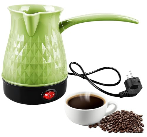 YiTePeDo Cafetera Turca Eléctrica 500 ml 600 W - Cafetera eléctrica lavable verde - para café turco, moka y té, ideal para el hogar y la oficina