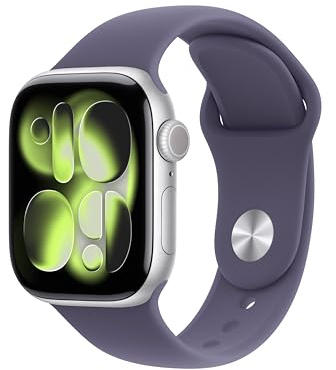 Apple Watch Series 11 GPS 42 mm Smartwatch mit Aluminiumgehäuse in Silber und Sportarmband in Nebelviolett (S/M). Schlafindex, Fitnesstracker, Gesundheitstracking, Always-On Display, Wasserschutz