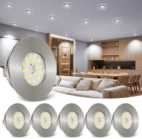 TaoFiaCo 6W Faretti da Incasso LED 230V - Faretti LED Ultrapiatti Bianco Freddo 6000K - IP44 Diametro Foro 60-65mm Faretti da Soffitto per Bagno Cucina Soggiorno - Lampada da Soffitto Nichel Set di 6
