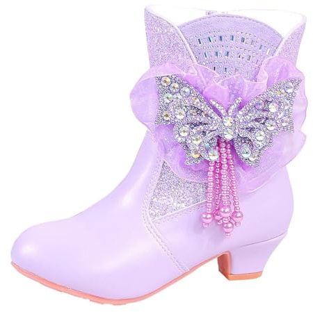Generisch Eleganti stivali da bambina con gambo medio, tacco alto, chiusura con lacci, calde scarpe invernali per ragazze, Lilla, 36 EU