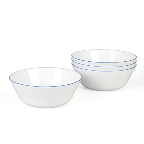 LaGlint Set di 4 Ciotola per Cereali in Vetro Opalino 473ml, Adatte per Lavastoviglie e Microonde, Bianco per Riso Insalata Minestra