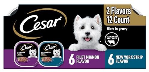 Cesar Filets in Gravy Wet Dog Food, Steak Mix Variety, 3.5 oz, 12 Count