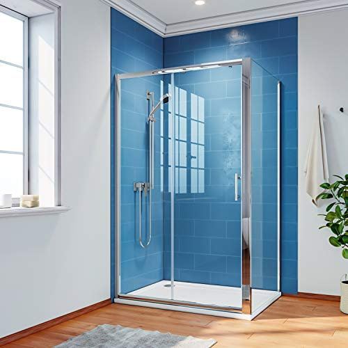 ELEGANT 1100 x 800 mm Sliding Shower Enclosure 6mm Safety Glass Reversible Bathroom Cubicle Screen Door with Side Panel