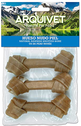 ARQUIVET Osso annodato in pelle bovina - 12 cm - Confezione da 3 unità - Ossa per cani - Snack per cani